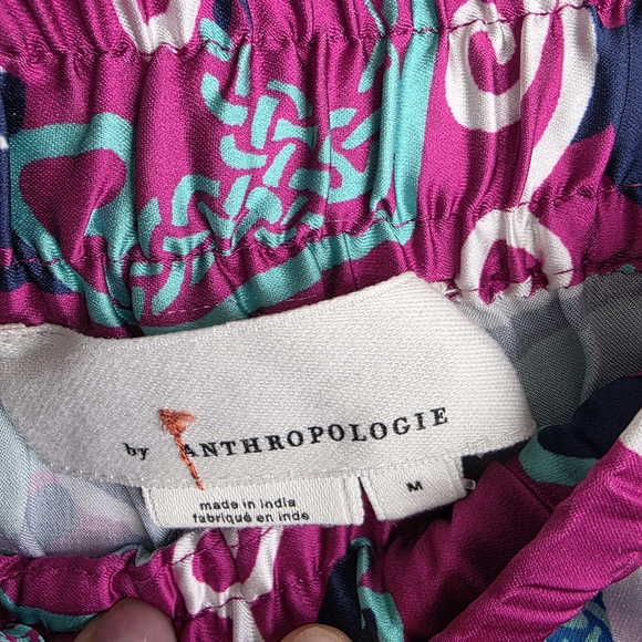 Anthropologie Two-Tone Paisley Satin Pajama Set in Teal & Magenta - Picture 8 of 11